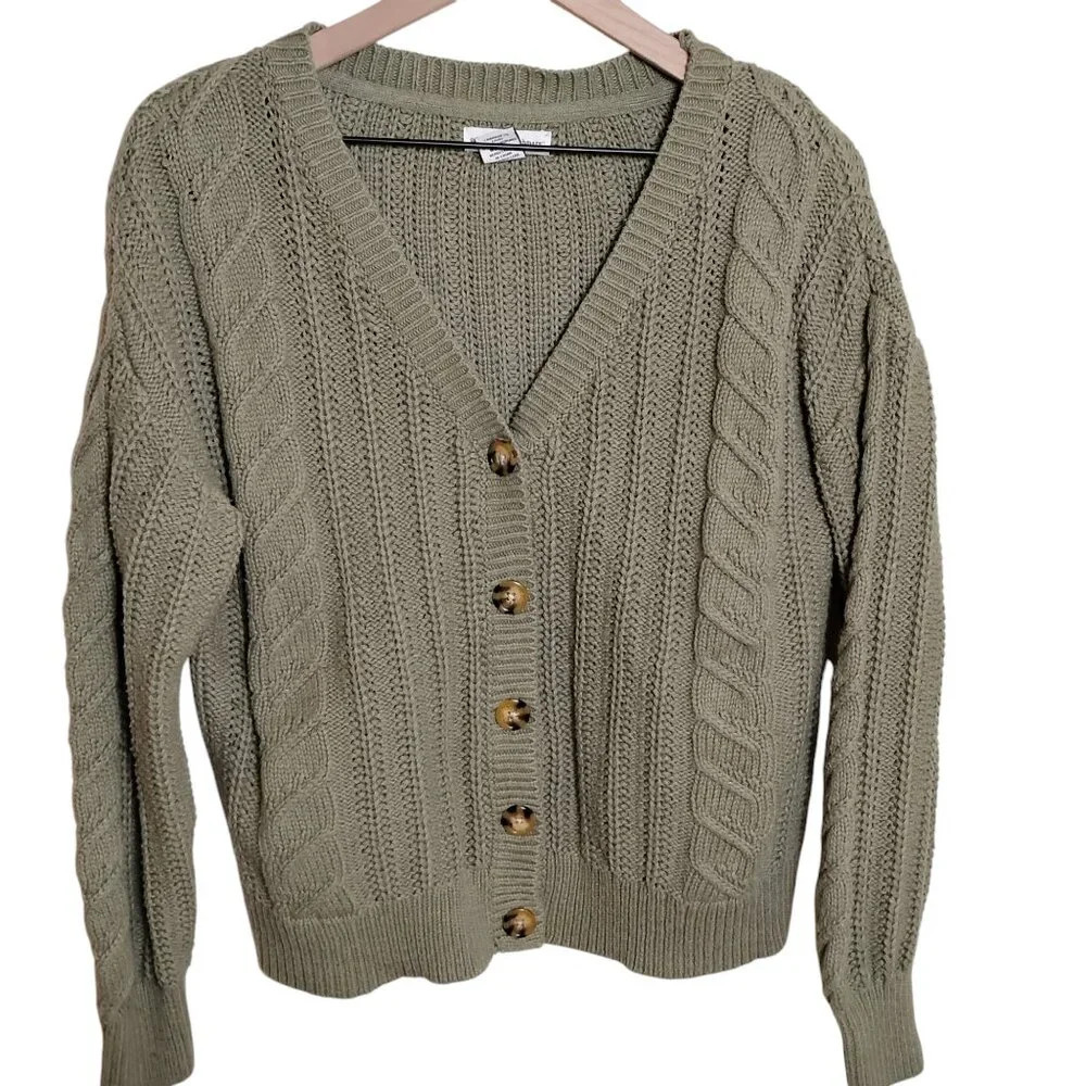 Cupcakes and Cashmere Green Cable Knit Cardigan, Medium